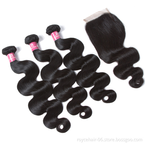 Royce Cheap Wholesale Price Brazilian human hair Bundles with lace closure Body weave Human Hair Extensions